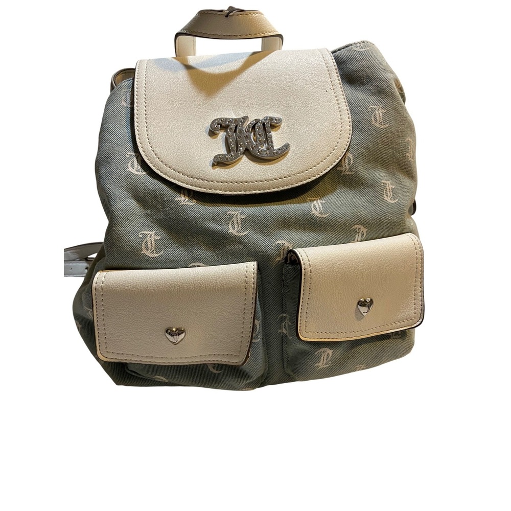 Juicy Couture Pack it Up Washed Denim Backpack White Rhinestones Small